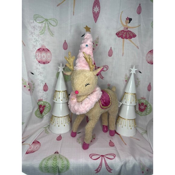Plush Pink Reindeer Greeter/Shelf Sitter - Picture 1 of 6